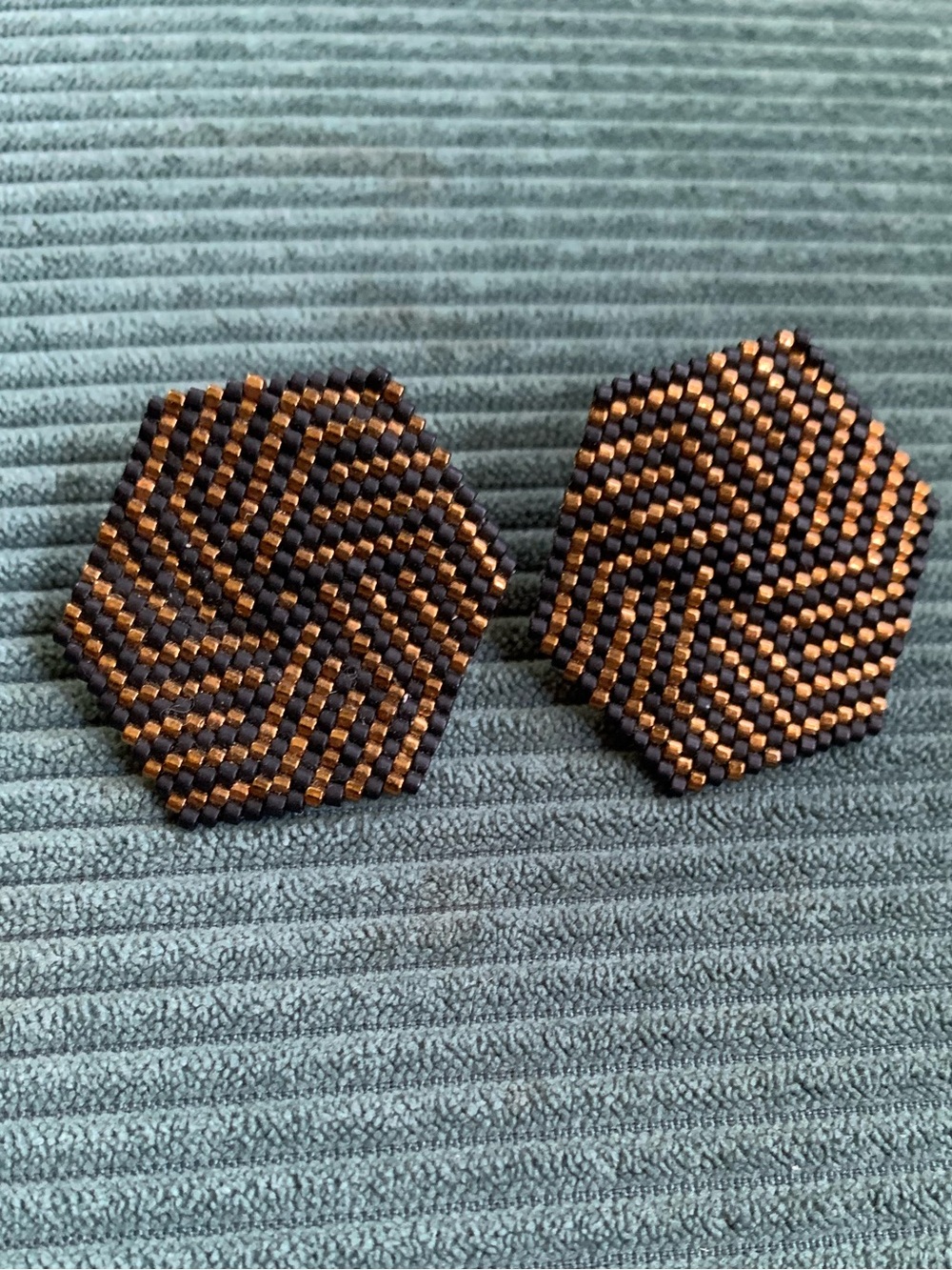 Hexagonal Black and Copper Beaded Earrings